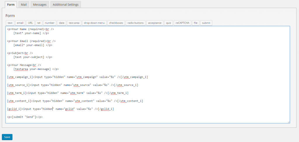 Contact form 7 UTM tracking: UTM Fields in form