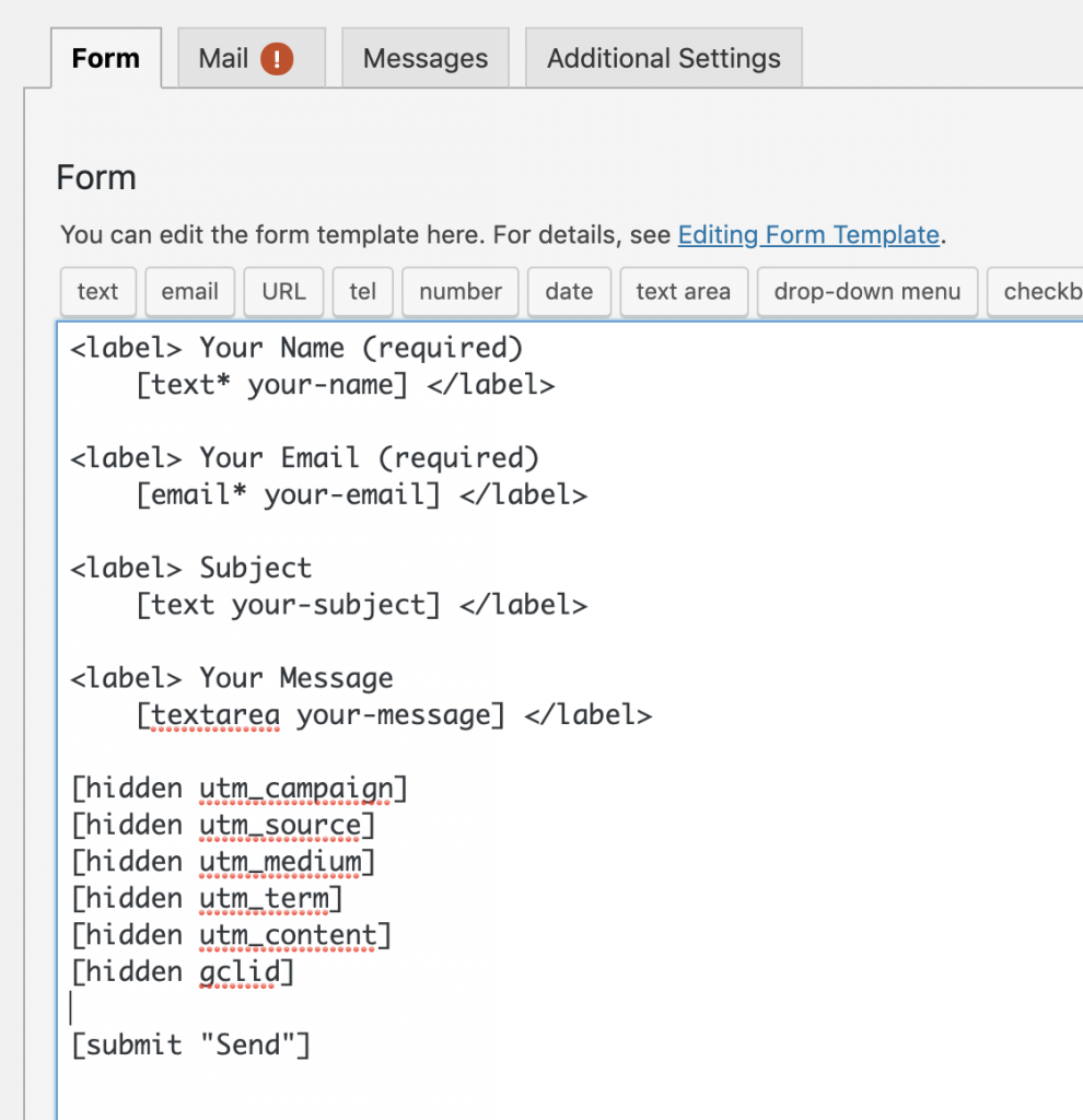 Insert HandL UTM Grabber shortcodes in your form like this