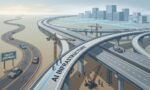Illustration of AI as infrastructure being built, like highways and data networks