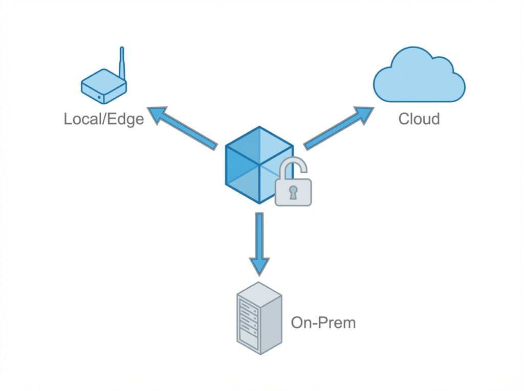 Diagram of an open model enabling cloud, on-prem, and local deployment options