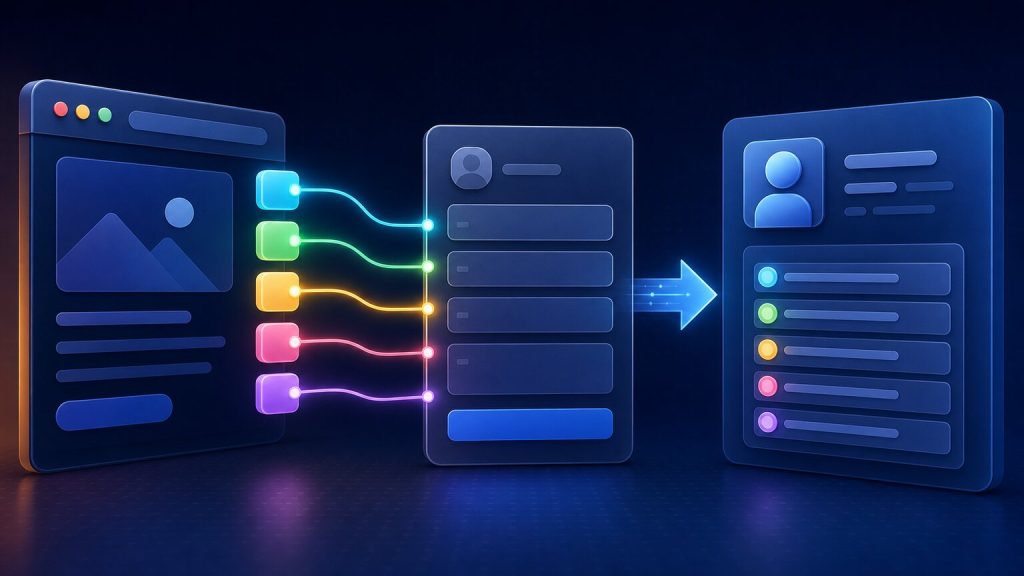 Illustration of five UTM values moving from a WordPress landing page through a form into an ActiveCampaign contact record.